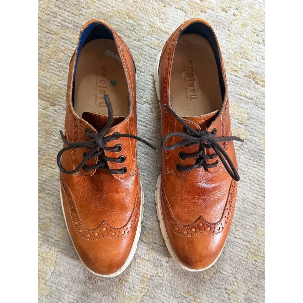 Bed Stu Cayuga Wingtip Oxford Shoes Men 8 Tan Leather Cognac